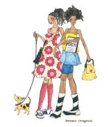Brown girls with dog illustration