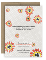 Back of gray notecard with white dots and scattered flower illustrations