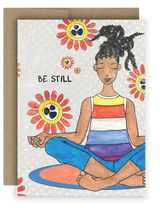 Be Still Notecard featuring a brown girl meditating with her eyes closed