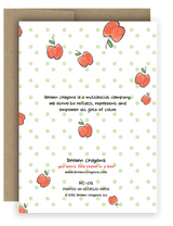 Notecard with green dots and red apples. Kraft Brown envelope