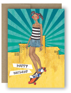 Skater Girl - Sunburst - Birthday Notecard