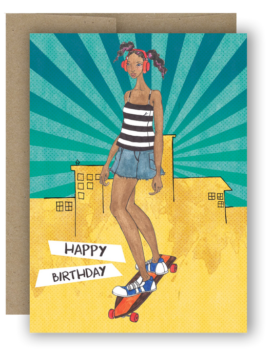 Skater Girl - Sunburst - Birthday Notecard