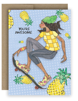 Brown girl skateboarder notecard - You're Awesome